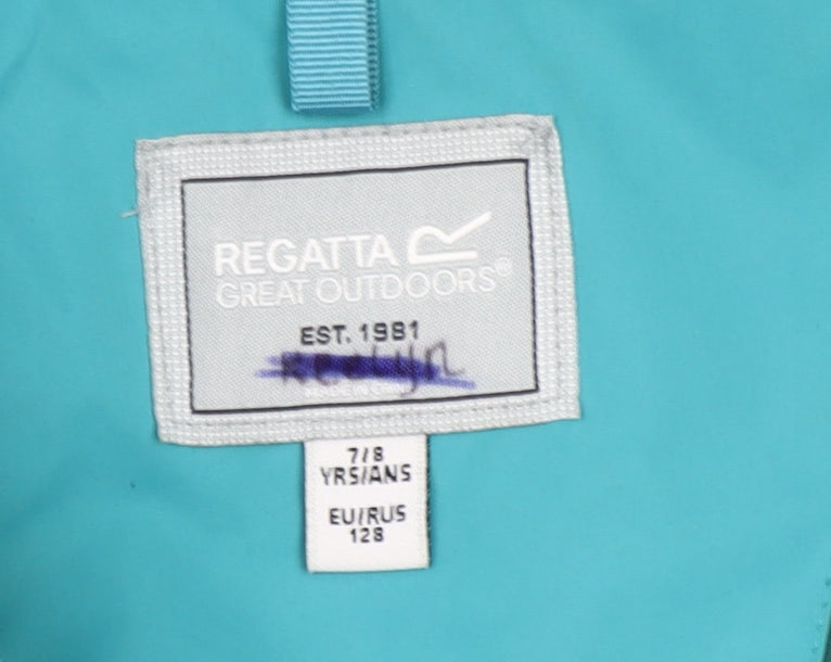 Regatta Girls Blue Waterproof Hooded Rain Coat Jacket 7-8 Years