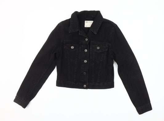 ASOS Women Black Denim Cropped Jacket UK 6 Casual Long Sleeve