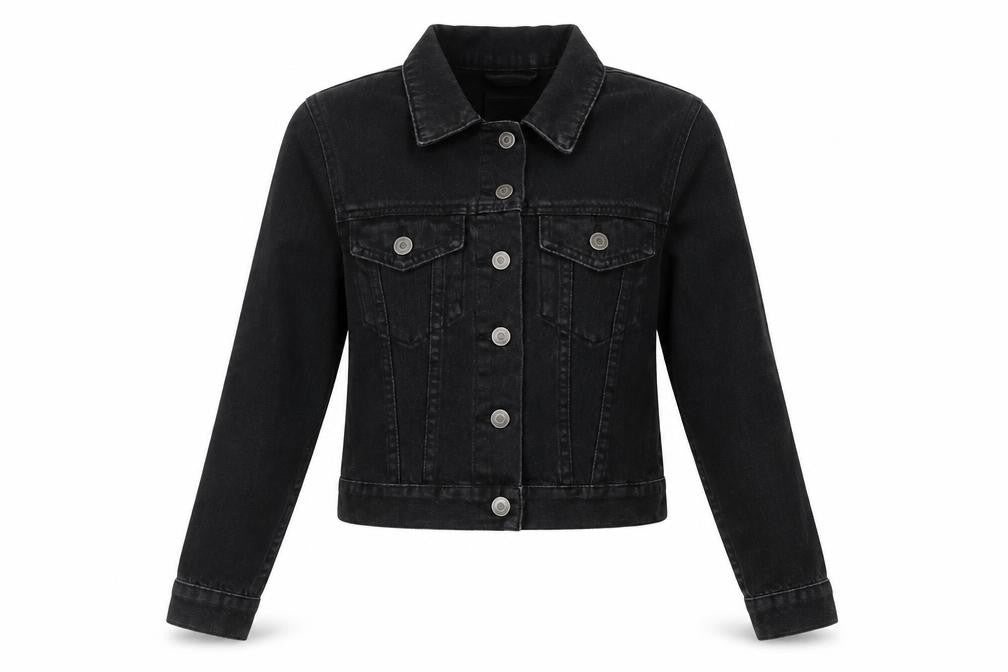 ASOS Women Black Denim Cropped Jacket UK 6 Casual Long Sleeve