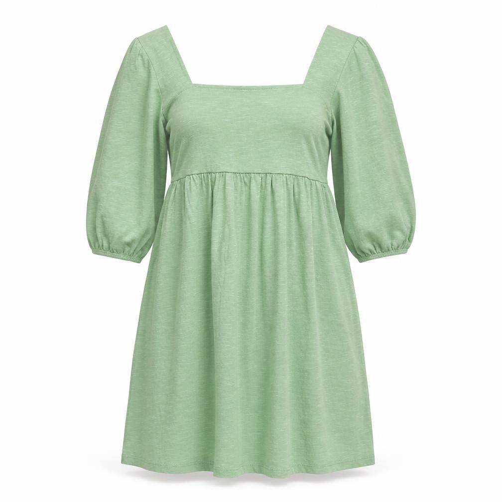 Front view of ASOS Women Green, size 2, A-Line Puff Sleeve Short Dress