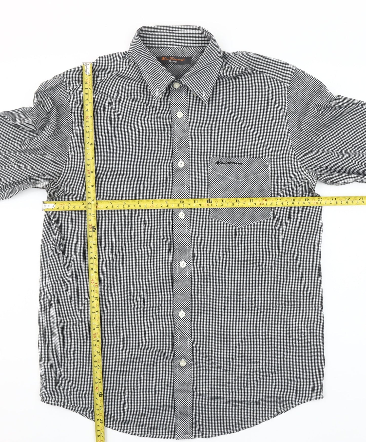 Ben Sherman Men's Black Check Button-Up Long Sleeve Shirt M