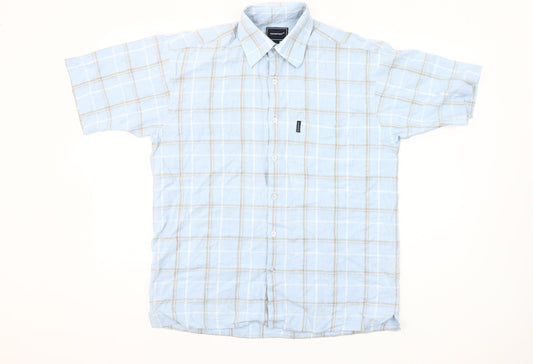 Rockport Men’s Blue Check Short Sleeve Linen Cotton Shirt S