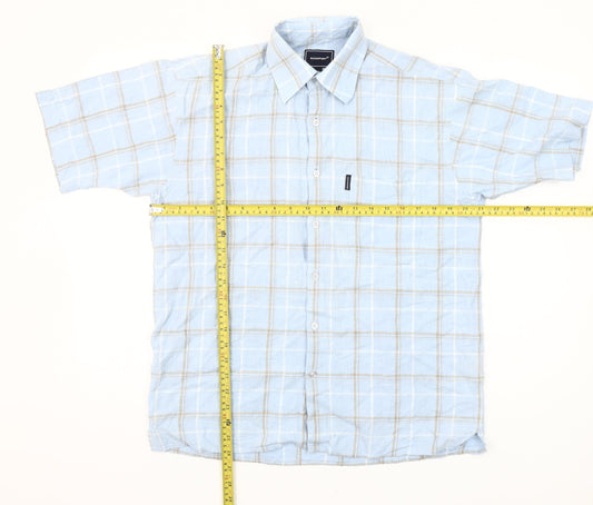 Rockport Men’s Blue Check Short Sleeve Linen Cotton Shirt S
