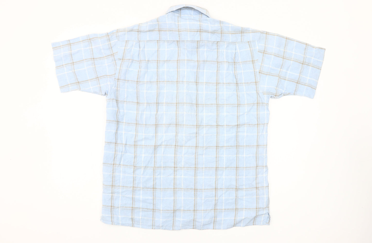 Rockport Men’s Blue Check Short Sleeve Linen Cotton Shirt S
