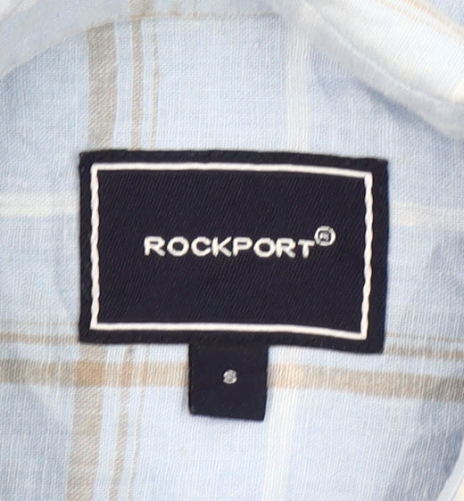 Rockport Men’s Blue Check Short Sleeve Linen Cotton Shirt S
