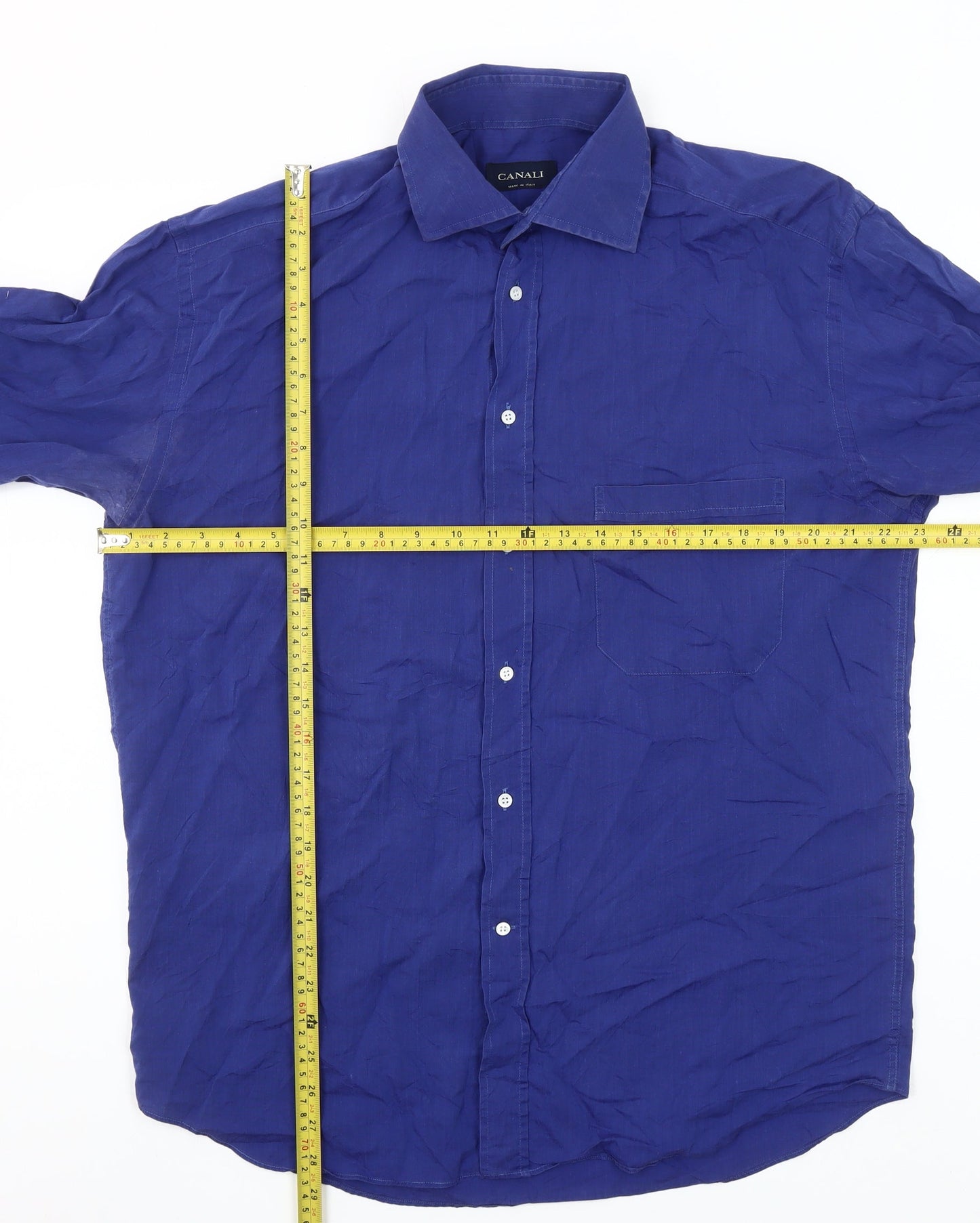 Canali Men's Blue Cotton Long Sleeve Button-Up Shirt Size 16 Regular