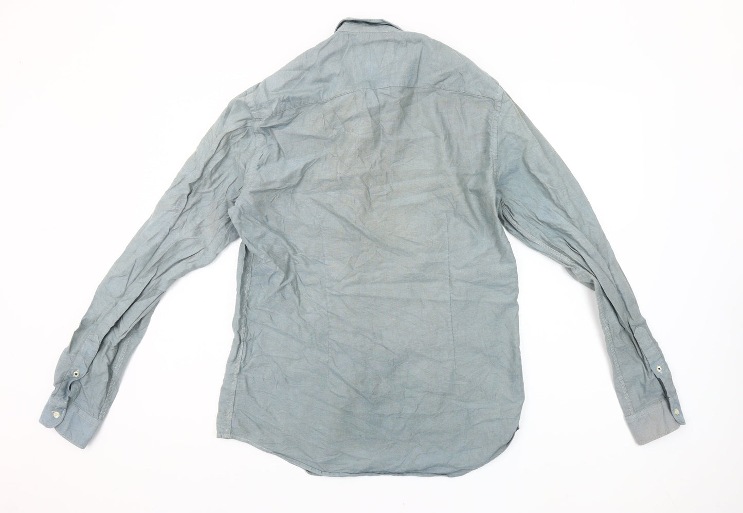 Zara Men's Grey Slim Fit Button-Up Long Sleeve Shirt M