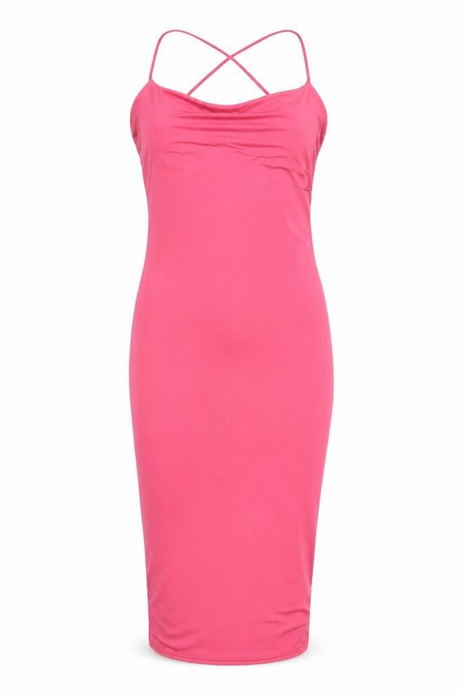 Front view of Missguided Women Pink, size 12, Midi Slip Dress Sleeveless Partywear