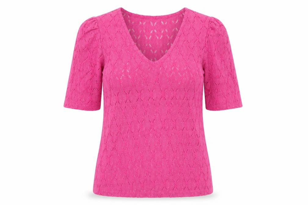 ONLY Womens Pink Size 8 V-Neck Puff Sleeve Blouse Top