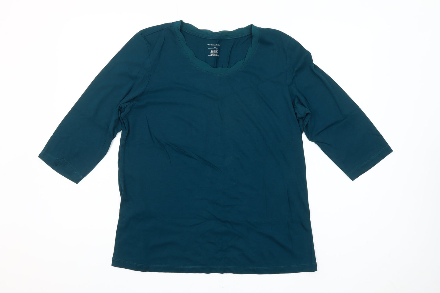 Christopher & Banks Women's Blue Scoop Neck 3/4 Sleeve T-Shirt Size M