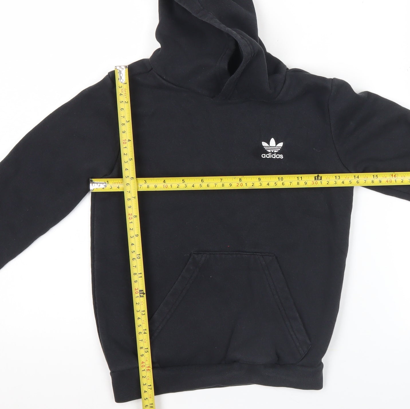 Adidas Boys Black Pullover Hoodie 6-7 Years Cotton Blend Logo Jumper