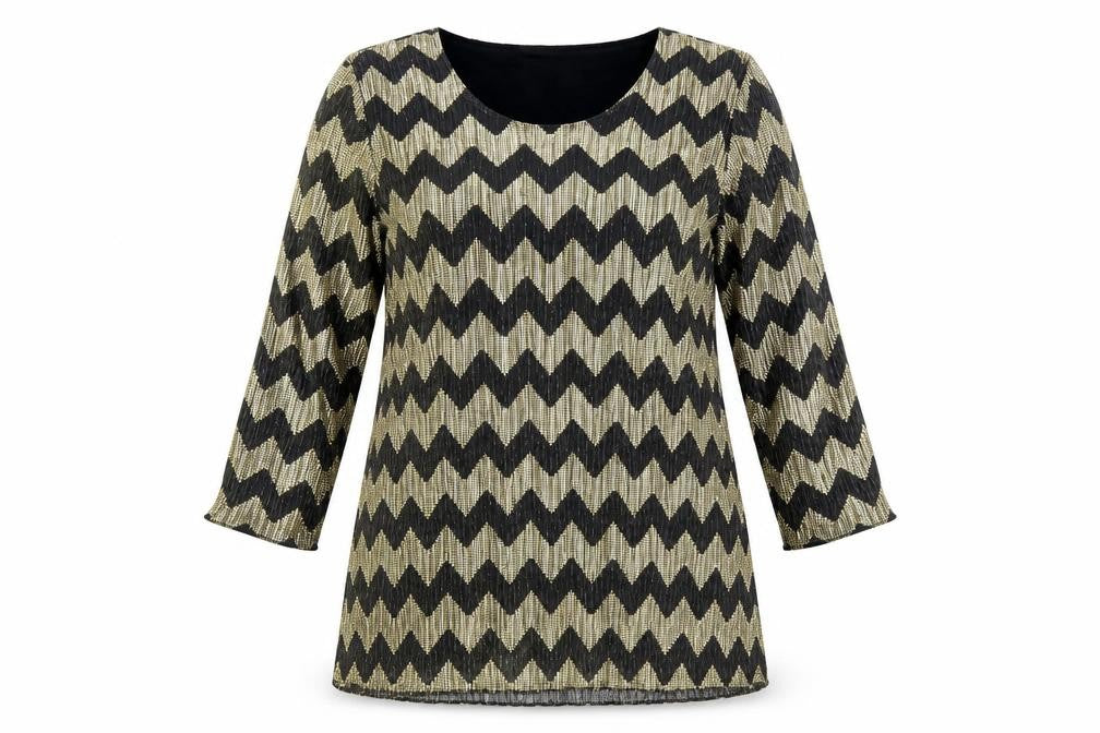 Bassini Womens Black Gold Tunic Blouse Size 16 Scoop Neck Party Top