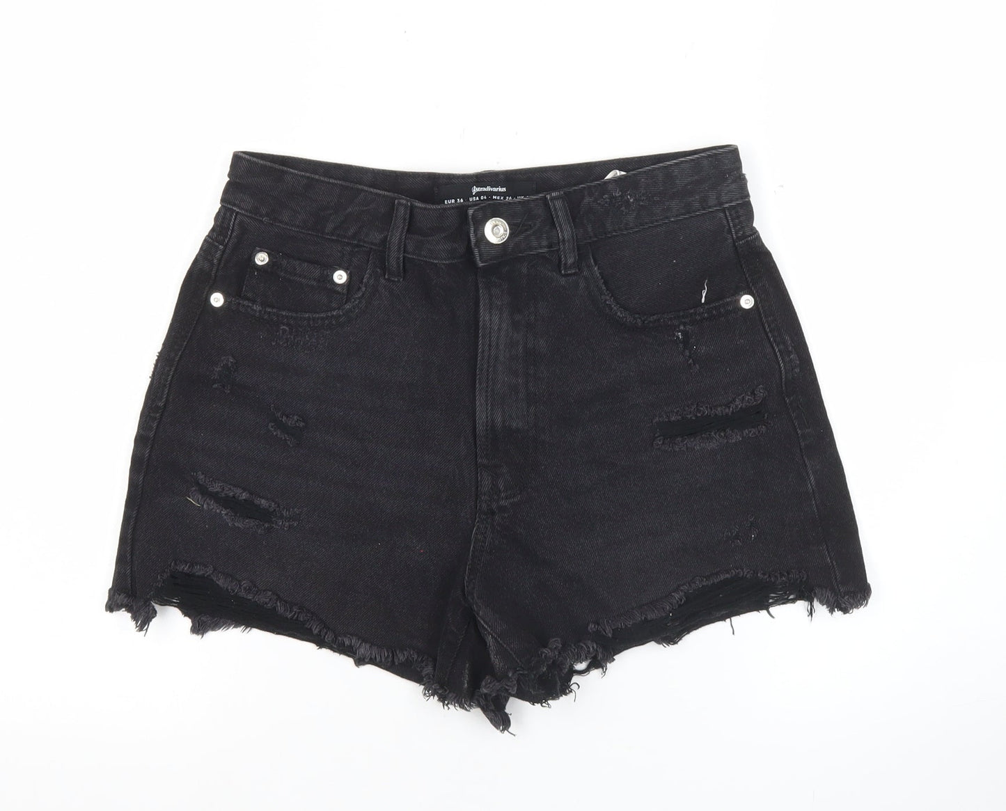 Stradivarius Women’s Black Size 8 Distressed High Rise Cut-Off Denim Shorts
