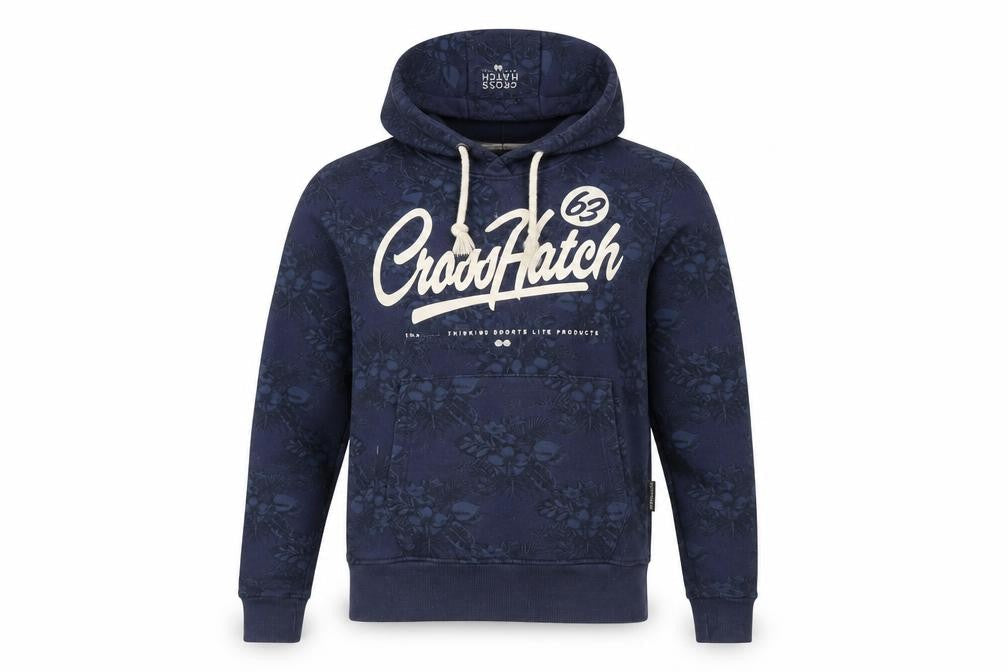 Crosshatch Mens Blue Pullover Hoodie Medium Logo Graphic Floral