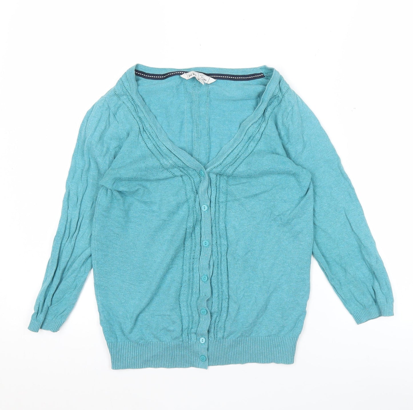 Fat Face Women’s Blue Cotton Cardigan Size 8 V-Neck Long Sleeve