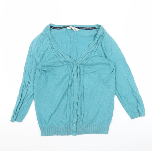 Fat Face Women’s Blue Cotton Cardigan Size 8 V-Neck Long Sleeve