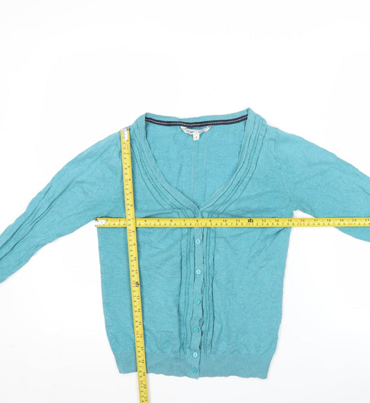 Fat Face Women’s Blue Cotton Cardigan Size 8 V-Neck Long Sleeve