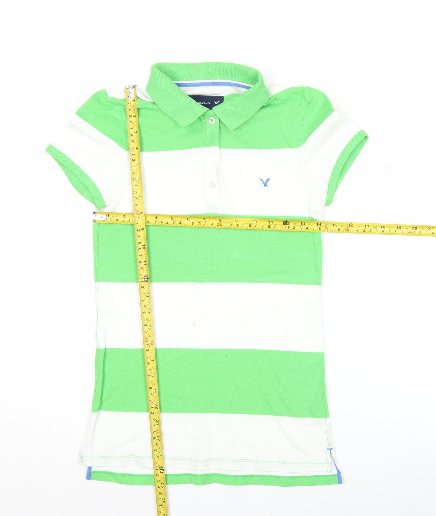 American Eagle Womens Green White Striped Polo Shirt Size M Casual