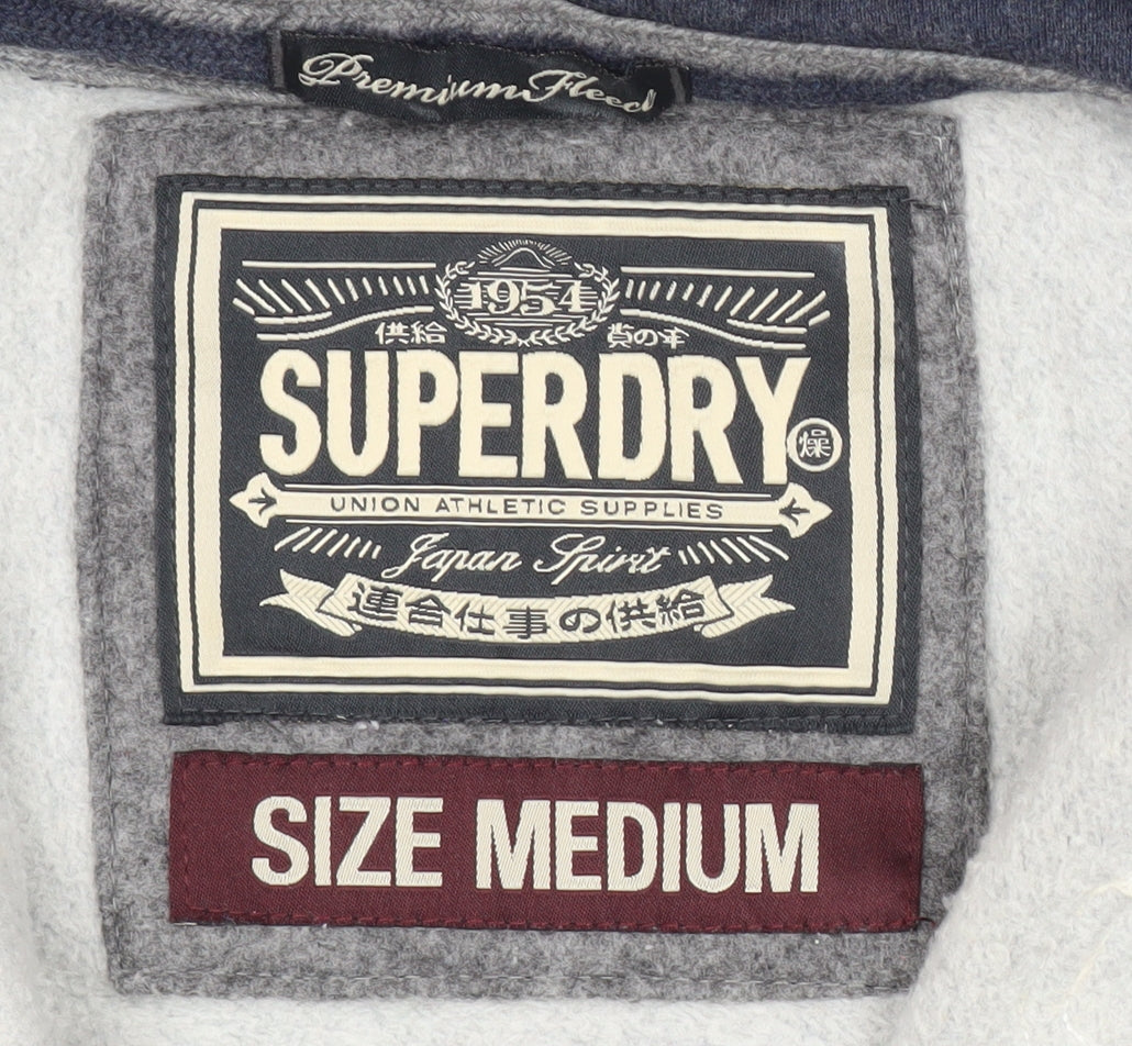 Superdry Men Blue Full Zip Hoodie Medium Logo Sports Fleece