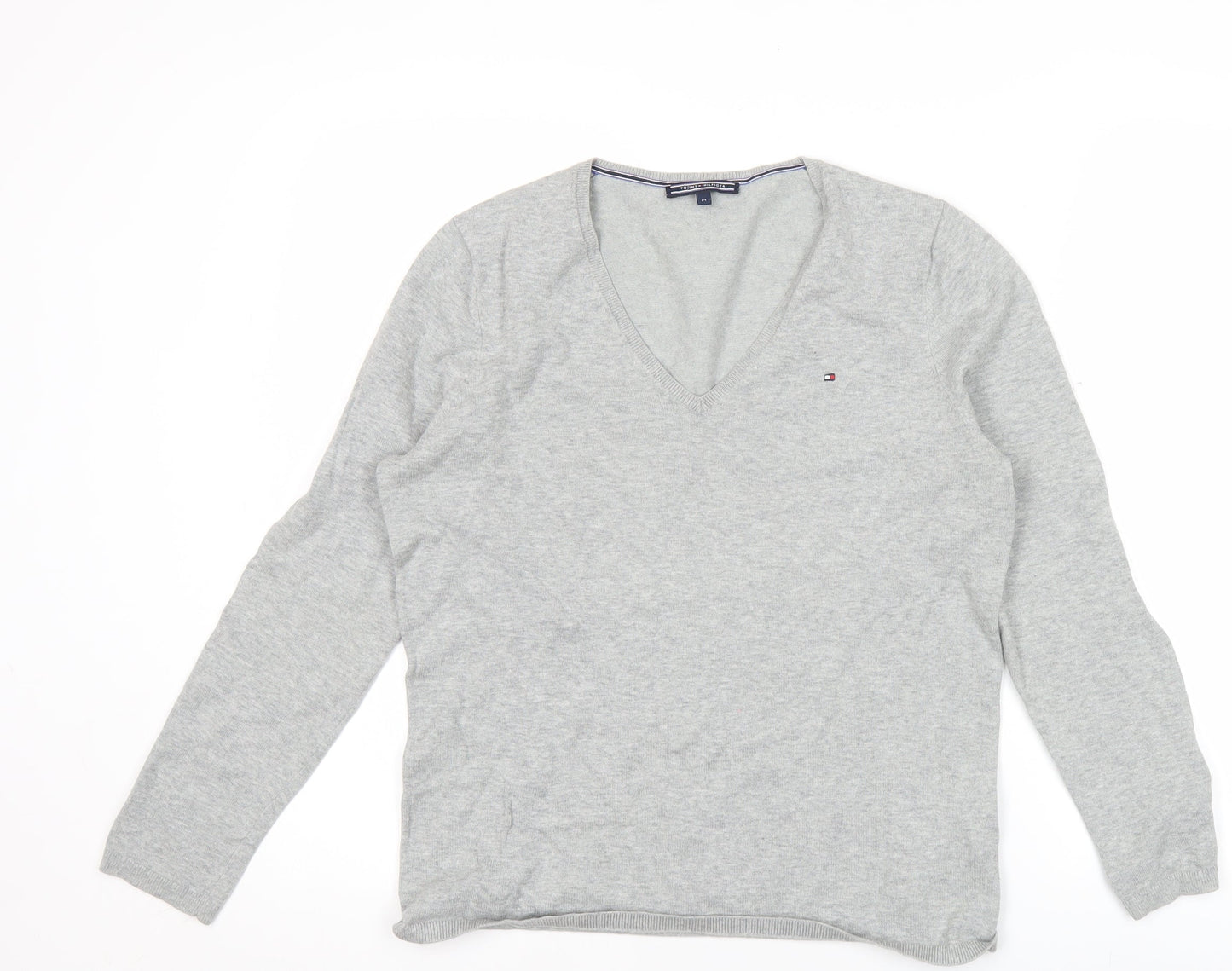 Tommy Hilfiger Womens Grey V-Neck Cotton Pullover Jumper M