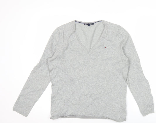 Tommy Hilfiger Womens Grey V-Neck Cotton Pullover Jumper M
