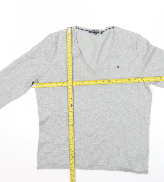 Tommy Hilfiger Womens Grey V-Neck Cotton Pullover Jumper M