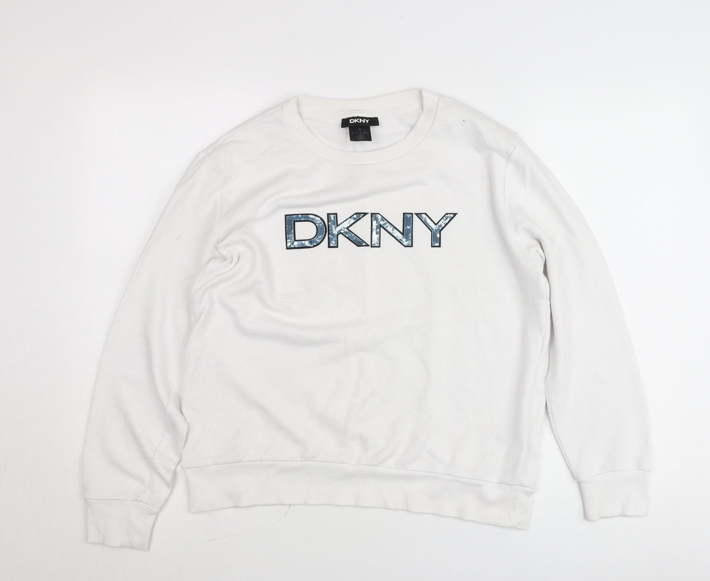 DKNY Womens White Small Logo Pullover Cotton Sweatshirt Jumper