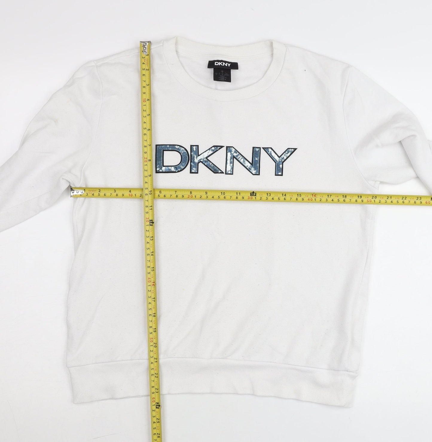 DKNY Womens White Small Logo Pullover Cotton Sweatshirt Jumper