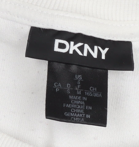 DKNY Womens White Small Logo Pullover Cotton Sweatshirt Jumper