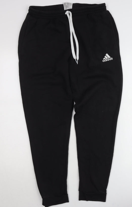 Adidas Mens Black Jogger Sweatpants L Regular Fit Fleece Trousers