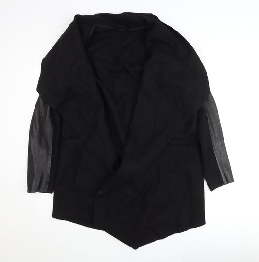 AllSaints Womens Black Wool Blend Leather Sleeve Coatigan Size 10