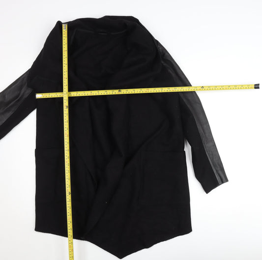 AllSaints Womens Black Wool Blend Leather Sleeve Coatigan Size 10