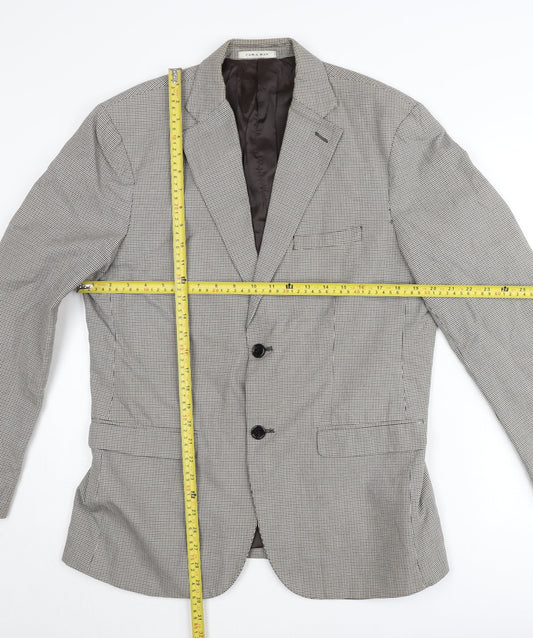 Zara Man Men’s Grey Check Blazer Jacket Size 42 Regular Notch Lapel