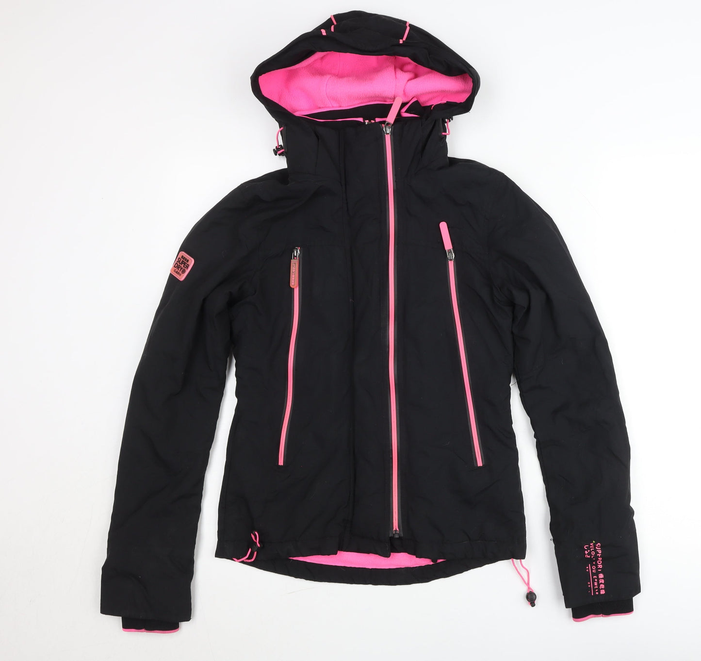 Superdry Womens Black Windcheater Jacket Size 6 Hooded Sports Casual