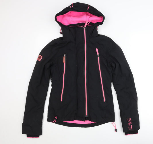 Superdry Womens Black Windcheater Jacket Size 6 Hooded Sports Casual