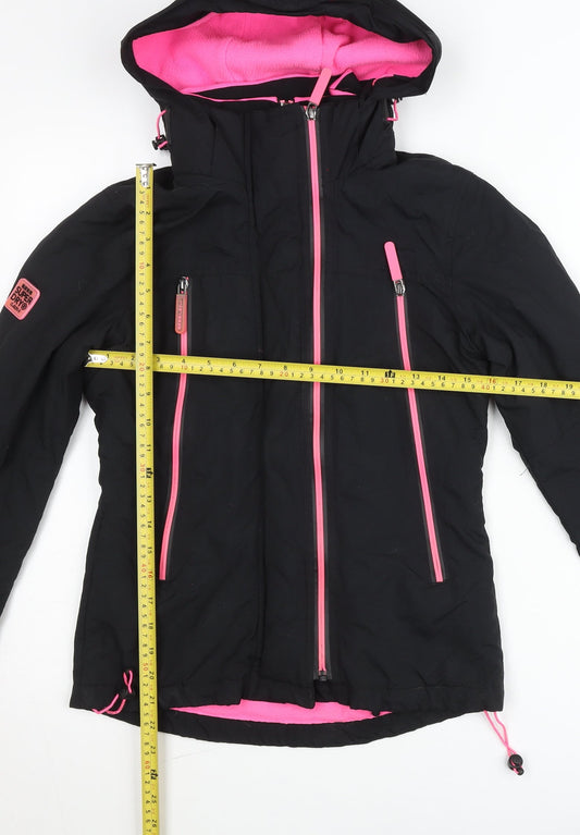 Superdry Womens Black Windcheater Jacket Size 6 Hooded Sports Casual