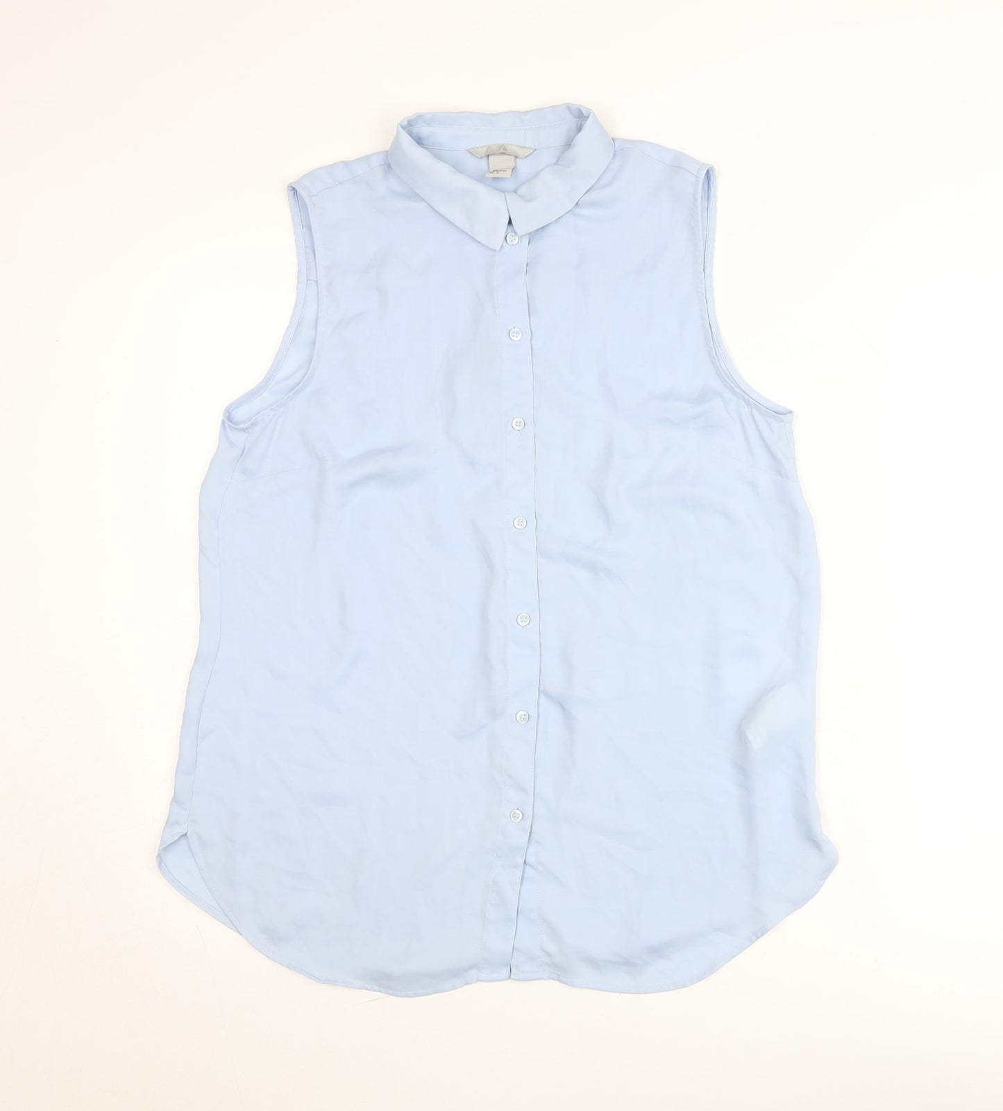 H&M Women Blue Sleeveless Collared Button-Up Shirt Size 14