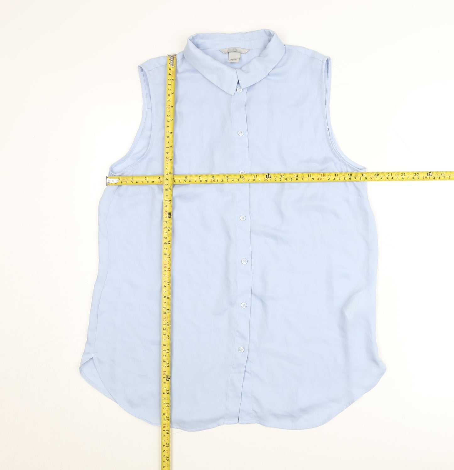 H&M Women Blue Sleeveless Collared Button-Up Shirt Size 14