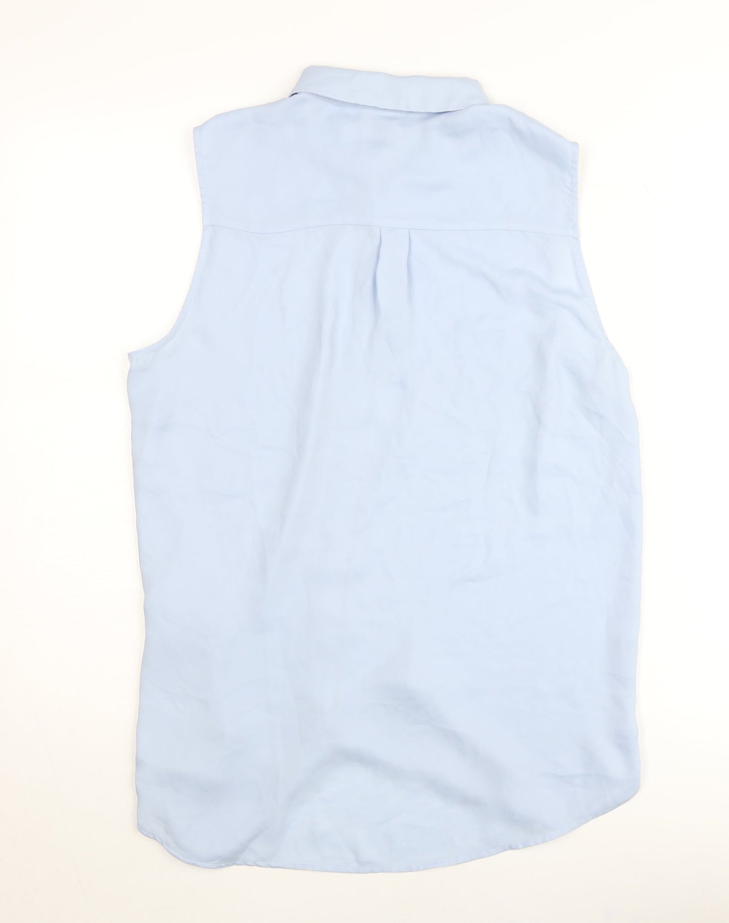 H&M Women Blue Sleeveless Collared Button-Up Shirt Size 14