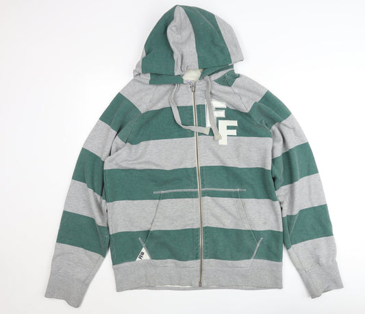 Fat Face Men’s Green Grey Striped Full Zip Hoodie Jumper L