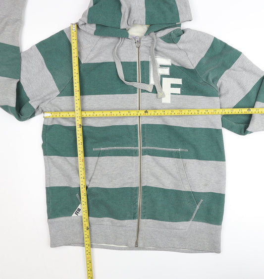 Fat Face Men’s Green Grey Striped Full Zip Hoodie Jumper L