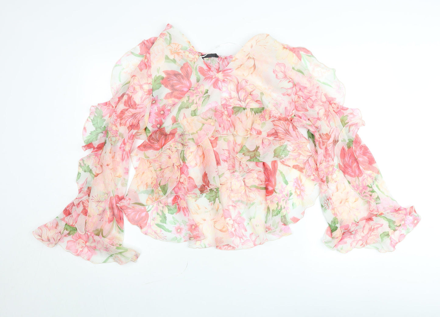 Zara Women’s Multicoloured Floral Ruffle Chiffon Blouse Size 8