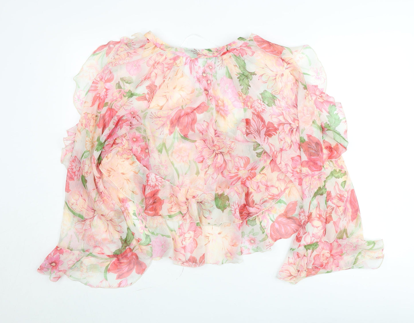 Zara Women’s Multicoloured Floral Ruffle Chiffon Blouse Size 8