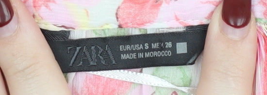 Zara Women’s Multicoloured Floral Ruffle Chiffon Blouse Size 8