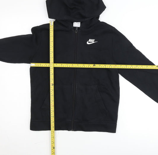 Nike Boys Black Full Zip Hooded Jacket 11-12 Years Cotton Blend