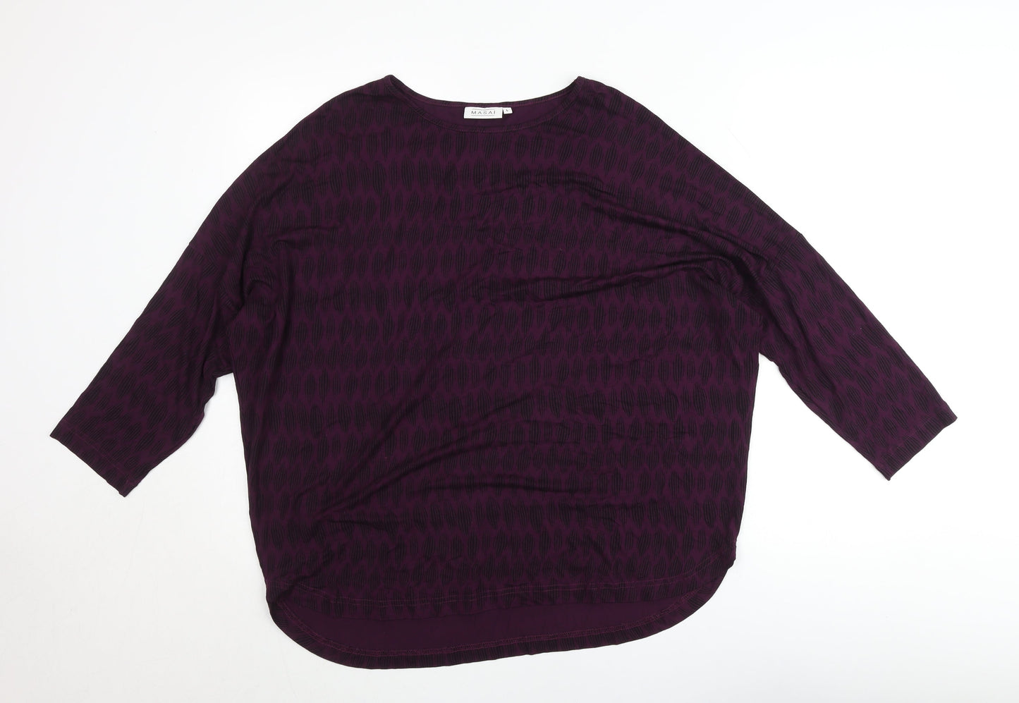 Masai Womens Purple Geometric Tunic Blouse Size L 3/4 Sleeve