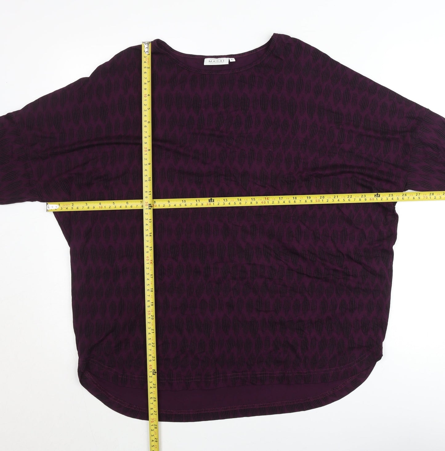 Masai Womens Purple Geometric Tunic Blouse Size L 3/4 Sleeve