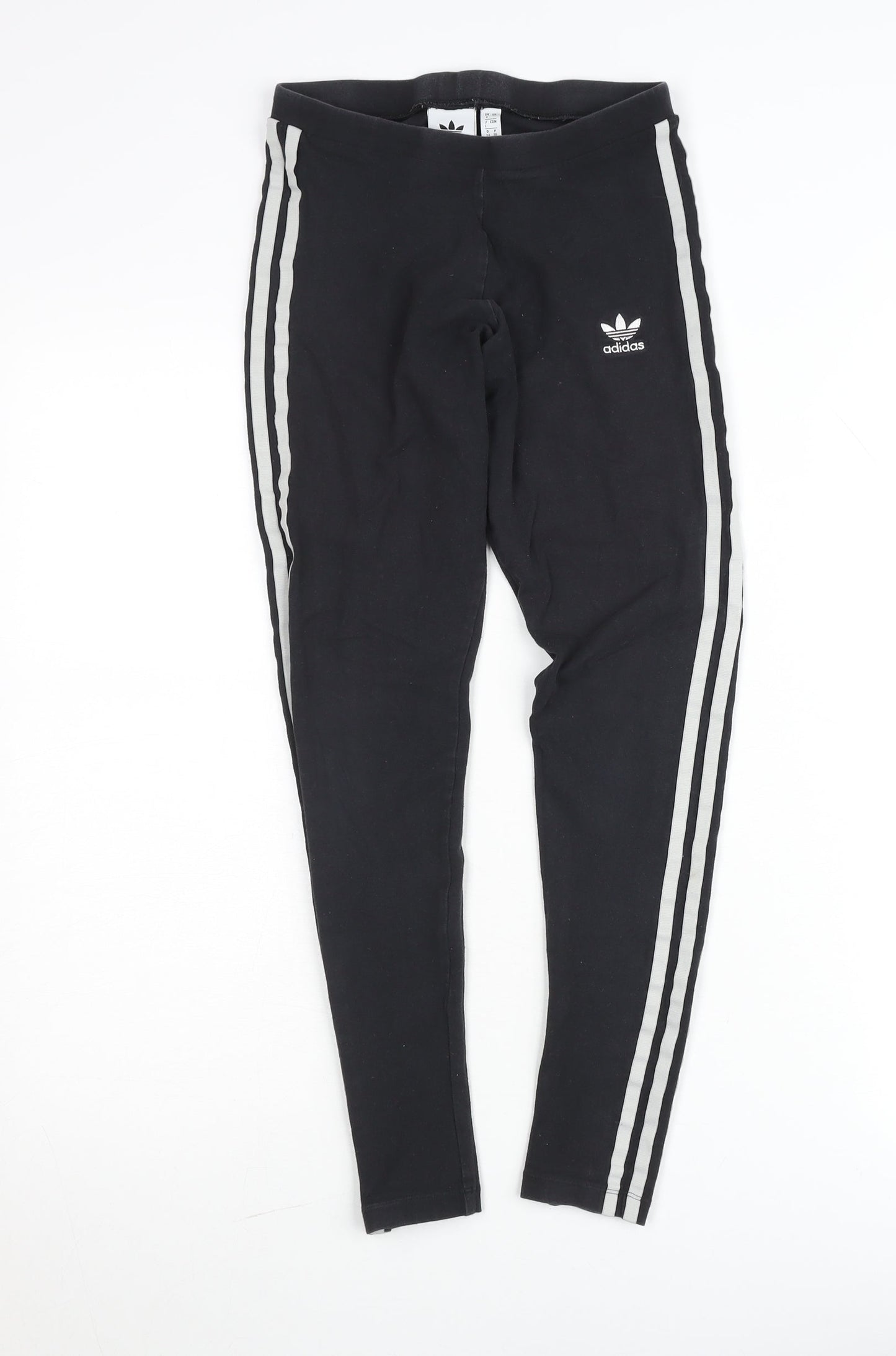 Adidas Girls Black Ankle Leggings Size 8Y Side Stripe Cotton Stretch