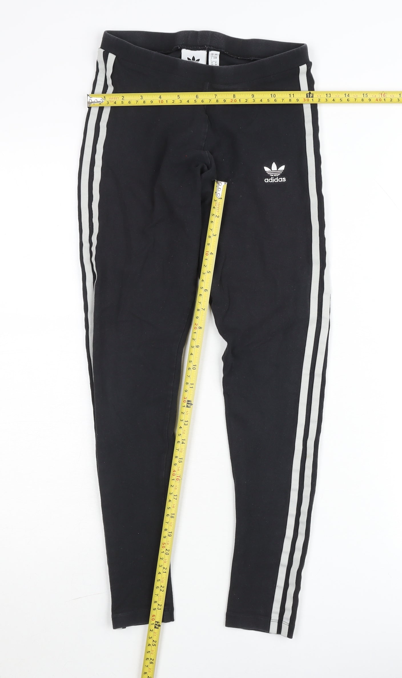 Adidas Girls Black Ankle Leggings Size 8Y Side Stripe Cotton Stretch