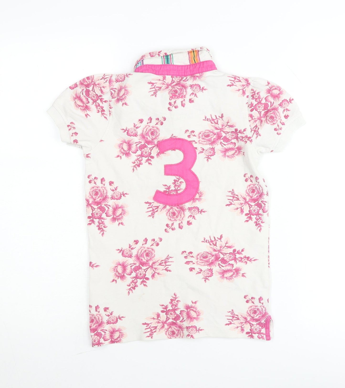 Joules Girls White Pink Floral Polo Shirt Age 3 Years Short Sleeve